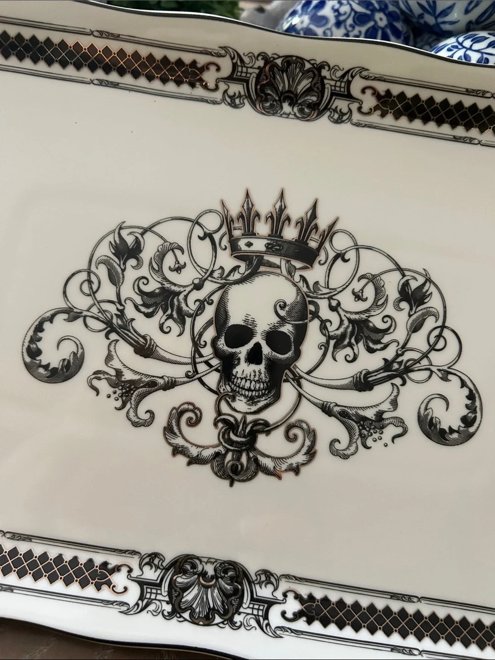 NEW! Vintage Inspired Gothic Royal Skeleton King Skull Porcelain Serving Tray